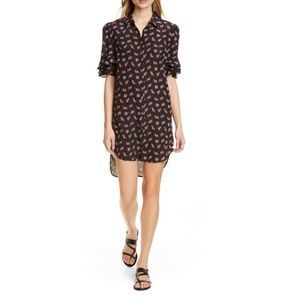 Frame ruffle sleeve silk shirtdress